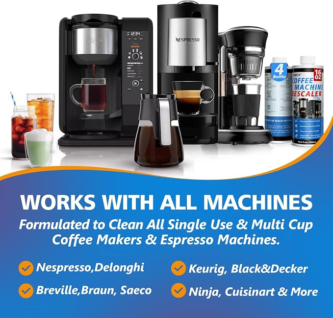 4 Pack Coffee Machine Descaler Descaling Solution -16 Uses,Descaling Solution for Descaling Solution for Keurig, Nespresso, Delonghi,Espresso Machines - Image 4