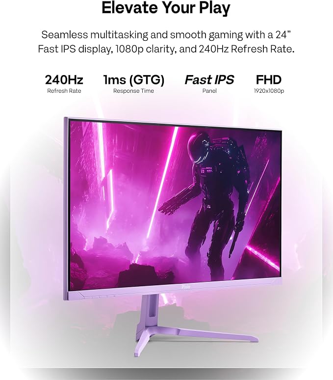 Pixio PX249 Wave Purple 24 inch 240Hz Refresh Rate FHD 1080p Resolution Fast IPS Panel 1ms GTG Response Time Built-in Speakers Gaming Monitor with Adaptive Sync - Image 2