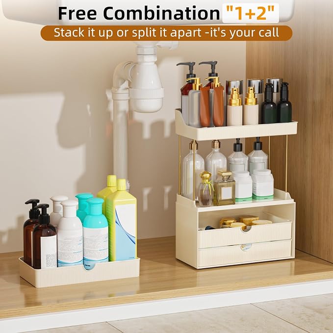 StorBin Arcylic 5-Tier Makeup & Skincare Organizer for Vanity, Bath | Smooth 3 drawers, clear body, gold frame, non-slip, for perfumes, serums, face masks, palettes, vanity & bath counter,white - Image 6