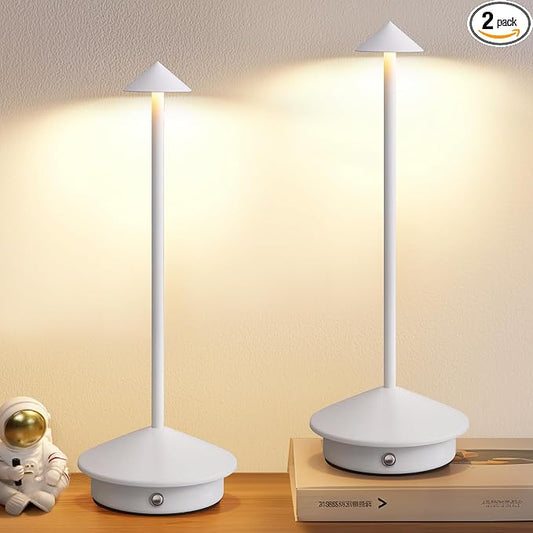 Modern Cordless Table Lamp Set of 2, White Portable LED Desk Lamps | 5000mAh, Rechargeable, Battery Operated Lighting for Bedroom, Dining Room, Restaurant, Coffee Shop, Camping, Night Light by NEWSEE