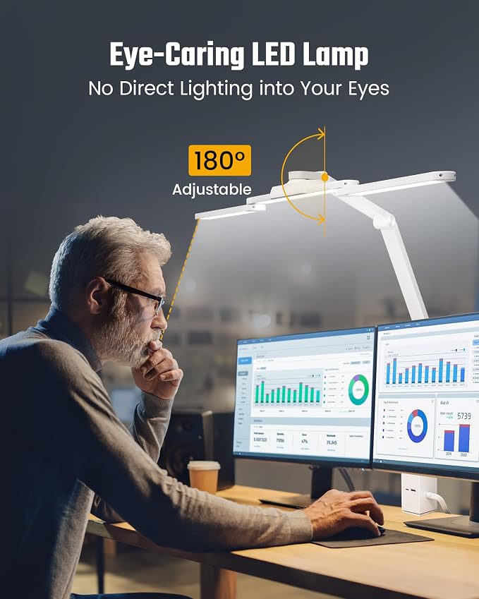 SUPERDANNY LED Desk Lamp with Power Strip (6 Outlets, 1 USB, 1 Type-C) for Home Office, Desk Light Computer Light with Clamp, Architect Desk Lamp with Smooth Dimming 5 Colors (White) - Image 3