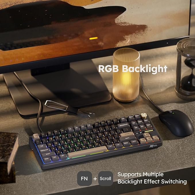 RK ROYAL KLUDGE R87 Pro Wired Mechanical Keyboard with Hot Swappable Knob 75% Creamy Gaming Keyboard 88 Keys TKL Gasket Mounted RGB Backlit with QMK/VIA, MDA Profile, Linear Creamy Switch, Black - Image 5