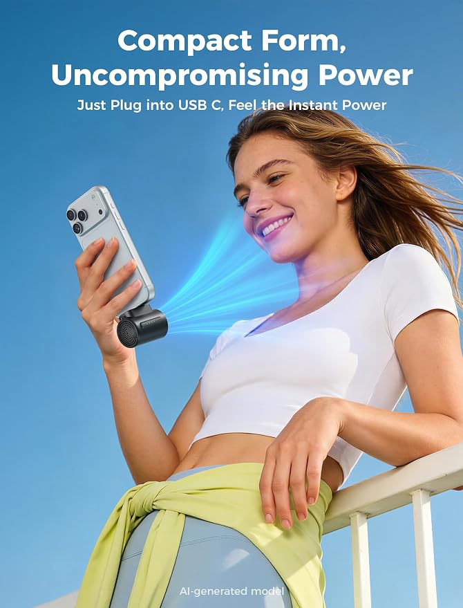 Aecooly Powerful USB C Phone Fan with Flexible Rod, 17000 RPM High Speed, Compatible with iPhone, iPad, Tablet, 4 Speed Mini Portable Phone Fan Attachment for Summer, Travel, Gifts for Women-Black - Image 2