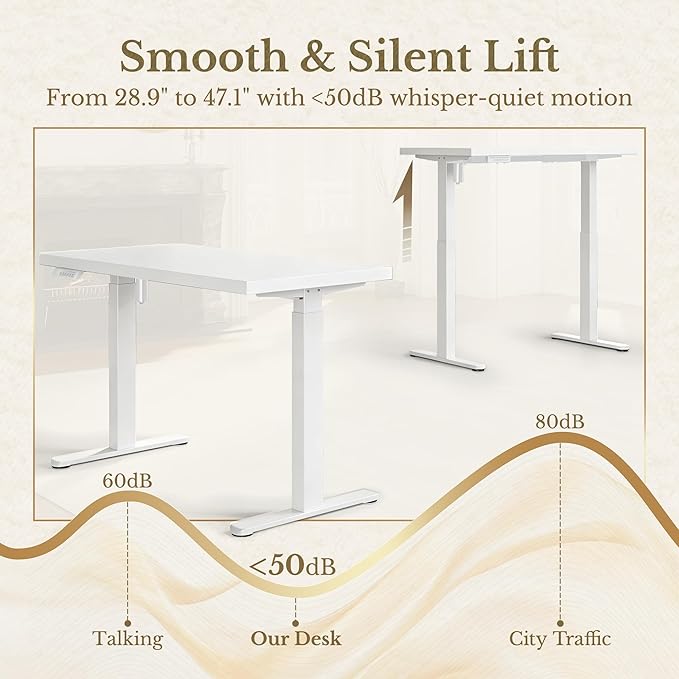 ErGear Electric Standing Desk, 48 Inch Adjustable Height Sit Stand Up Desk with 1.18" Thickness Whole-Piece Desktop, Computer Office Desk for Home Office, White - Image 3