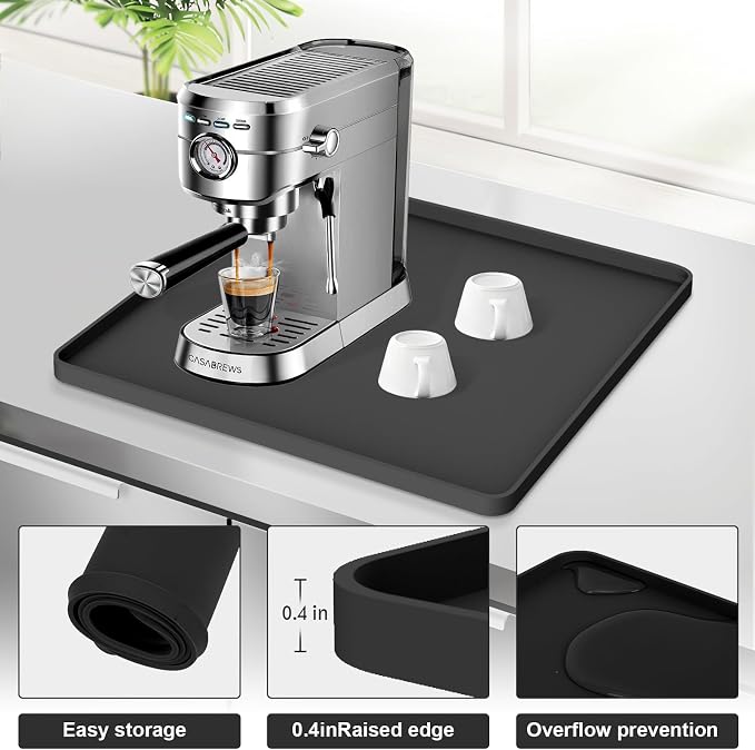 Silicone Coffee Mat 16"x16", Single Piece Anti-Vibration Under Coffee Maker Mat, Non-Slip Espresso Machine Mat with 10mm Raised Edge, Noise Reduction Countertop Protector, Fits Breville Ninja Keurig - Image 4