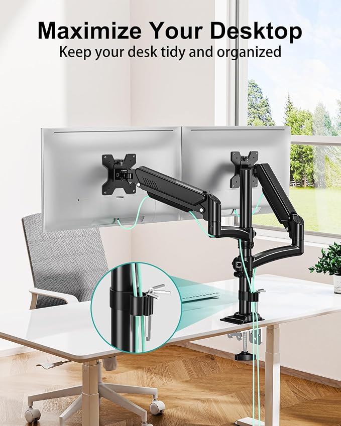 Dual Monitor Stand for 2 Screens up to 32 inch, Vertical Stacked Dual Monitor Mount, Full Motion Adjustable Tall Double Monitor Desk Mount, Each Arm Holds 4.4-22lbs, VESA 75/100mm, Black, Freelift - Image 7