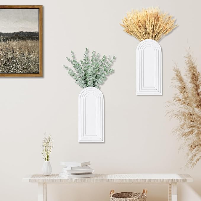 Dnnnii 2 Pack Wooden Wall Vase Set - White Finish Modern Farmhouse & Boho Wall Decor for Entryway, Hallway, Bathroom, Living Room, Dining Room, Narrow Spaces - Image 5