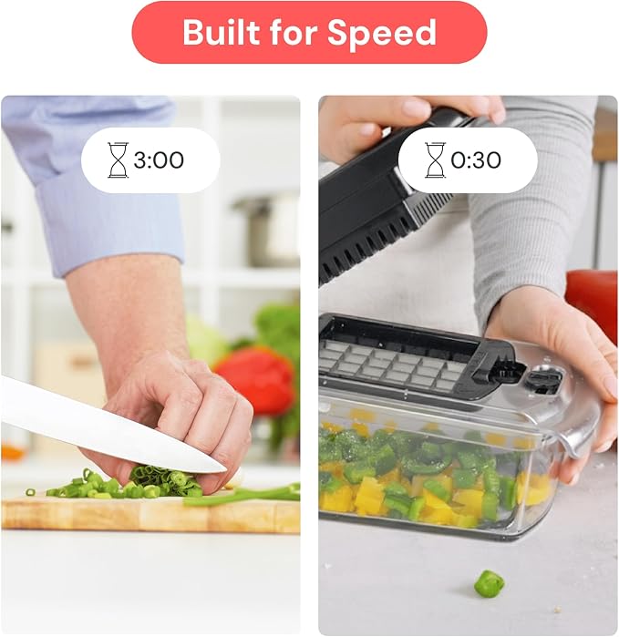 Fullstar Pro Original Vegetable Chopper & Spiralizer, Kitchen Prep Tool | 4 in 1 Veggie Slicer, Onion & Fruit Cutter with Sharp Stainless Steel Blades & Container, All-in-One Food Prep Tool (Clear) - Image 3