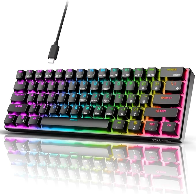 RK ROYAL KLUDGE RK61 Wired 60% Mechanical Gaming Keyboard Programmable QMK/VIA RGB Backlit 61 Keys Ultra-Compact Hot Swappable Brown Switch Black by RKROYALKLUDGE