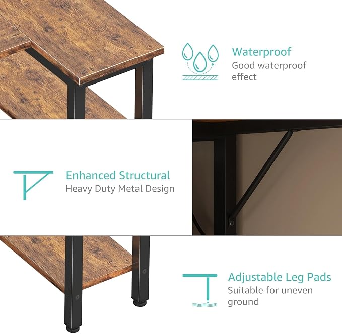 Lufeiya L Shaped Computer Desk with Drawers & Storage Shelves, 63 Inch Corner Desk with Power Outlet for Home Office Bedroom, L-Shaped Teen PC Gaming Desks with Fabric Drawer, Rustic Brown - Image 9