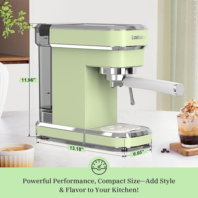 Laekerrt Espresso Machine 20 Bar Espresso Maker CMEP01 with Milk Frother Steam Wand, Professional Expresso Machine for Cappuccino and Latte (Stainless Steel, Green) Gift for Dad, Father, Coffee Lovers - Image 2