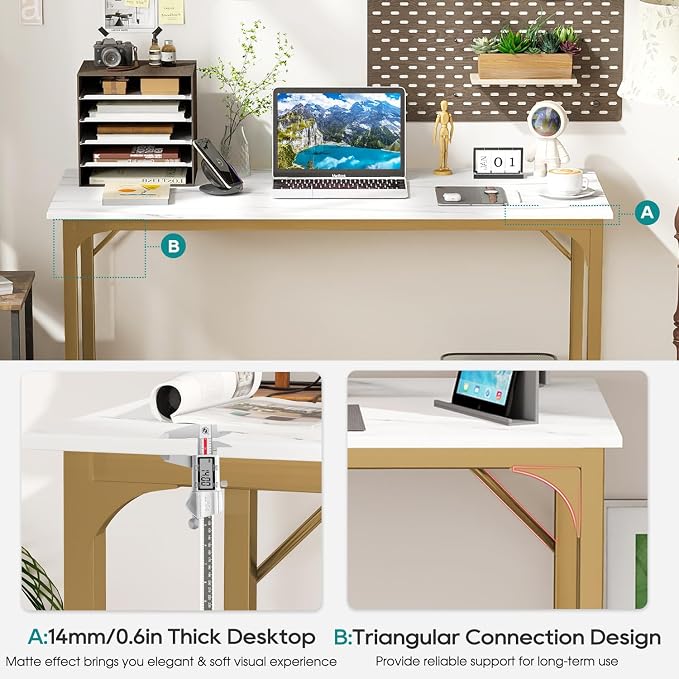 BestOffice Computer Desk,Home Office Desk, Modern Simple Style for Home Office Study Writing (Gold, 39 Inch) - Image 4