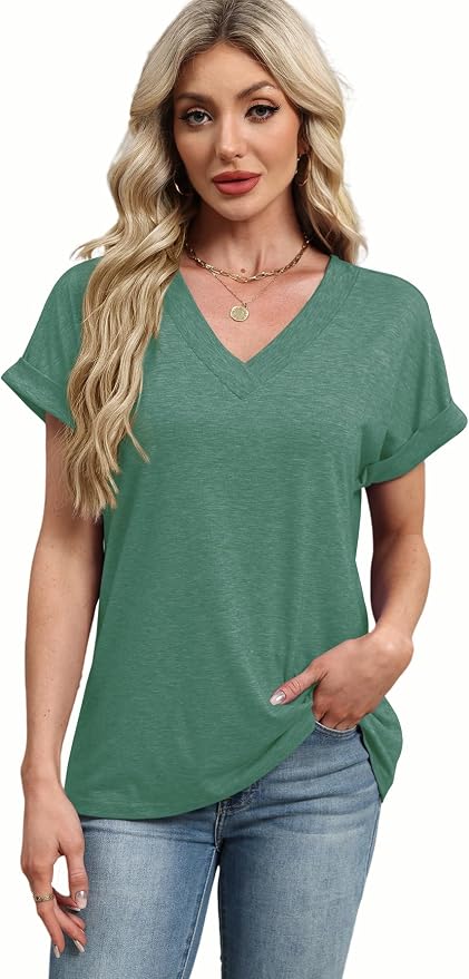 T Shirts Short Sleeve V Neck Tees Womens Tops Beach Vacation Fashion Clothes 2026 Casual Summer Spring Fall Outfits - Image 6