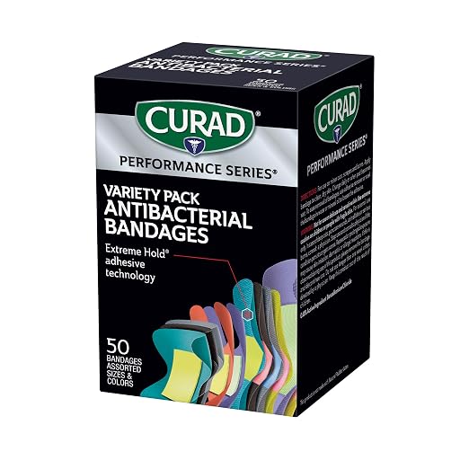 CURAD Performance Series Antibacterial Bandages, Extreme Hold Adhesive Technology, Finger & Knuckle Bandages, Flexible Fabric, Variety Pack with Assorted Sizes & Colors, 50 Count - Image 3