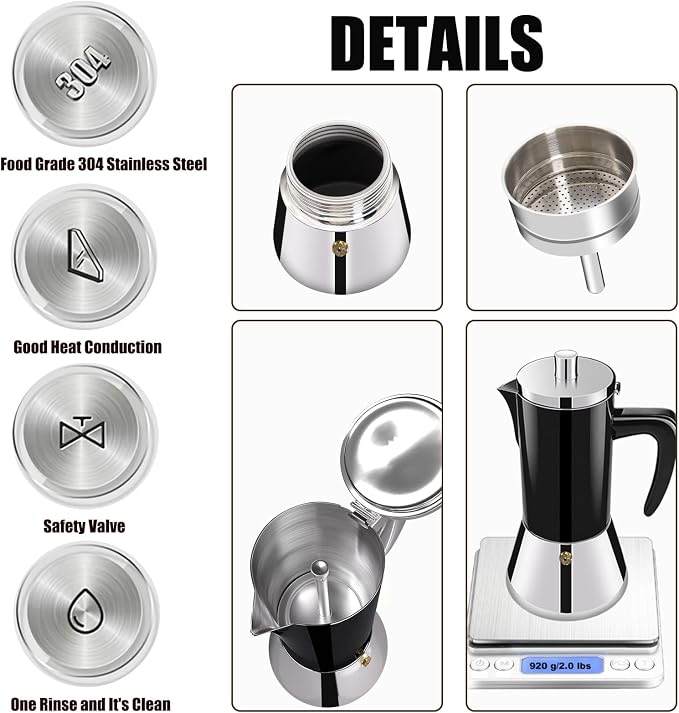 12 Cup Thickened 304 Stainless Steel Moka Pot Stovetop Espresso Maker Cafeteras Italian Percolator Espress Makers Capable Greca Mocha Coffee Machine for Induction Home and Camping 600ml 20oz - Image 7