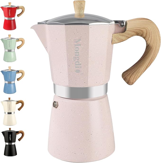Mongdio Stovetop Espresso Maker Moka Pot, Cuban Coffee Maker Stove top coffee maker Moka Italian Espresso Greca Coffee Maker Brewer Percolator, 12 Espresso Cups, 20 oz - Pink by Mongdio