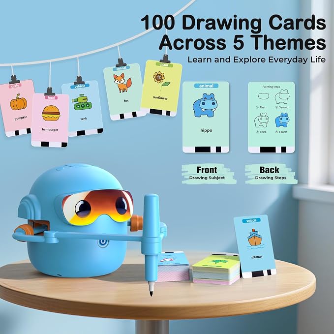 Drawing Robot for Kids Montessori Painting Toys for 3 4 5 6 7 8 Year Old, Voice Interactive Educational Drawing Machine with 100 Cards,16 Colorful Pens & Music-Gift for Boys Girls - Image 4