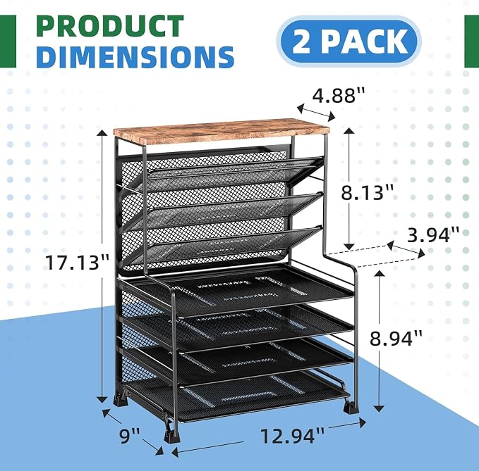 Simple Trending 8-Tier Desk File Organizer for Office, Home or School, Black - Image 7