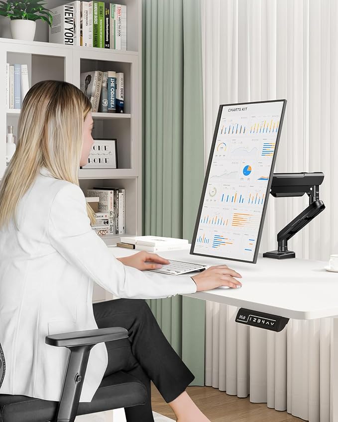 Single Monitor Desk Mount, 13-32 inch Adjustable Full Motion Monitor Arm, Computer Monitor Stand Holder with Clamp and Grommet Base, Fits 4.4 to 22lbs Screens, VESA Mount Bracket, Black, Freelift Pro - Image 4