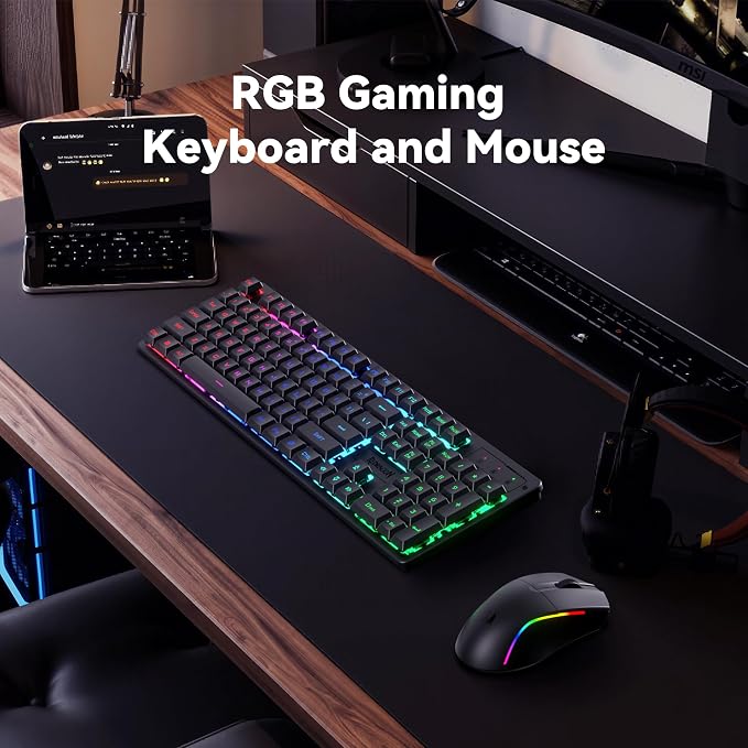 Redragon S107KS Wireless Gaming Keyboard and Mouse, RGB Backlit, 3 Mode (Wired/2.4G/BT), Up to 10,000 DPI Gaming Mouse with Software, Ultra Lightweight 65g, 25 Key Anti-Ghosting Keyboard for PC - Image 3