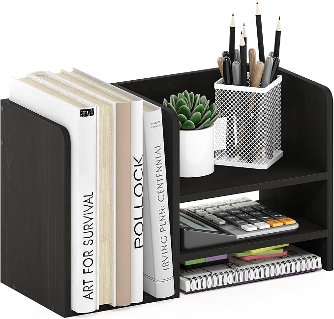 Furinno Hermite Wood Desktop Book and Home Office Supplies Storage Organizer, Espresso by Furinno-FitsYourSpaceFitsYourBudget
