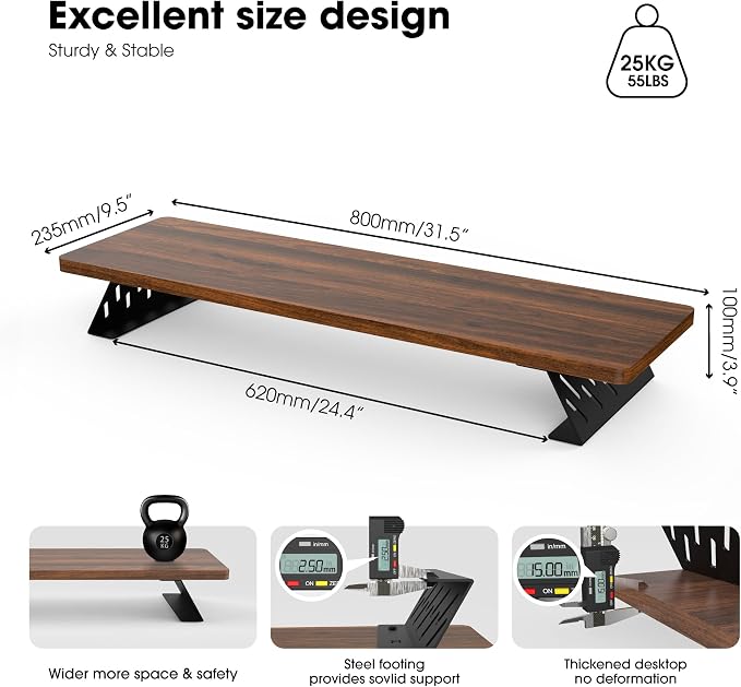 Fenge Monitor Stand Riser, 31.5 Inch Desk Top Shelf for 2 Monitors, Computer Stands for Desk, Wood & Steel Desktop Riser for Laptop, PC, Printer - Image 5