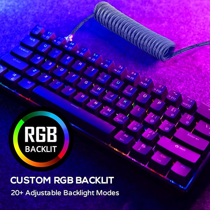 RK ROYAL KLUDGE RK61 60% Wireless Mechanical Keyboard w/Coiled Cable, Black | RGB Gaming Keyboard with Bluetooth/2.4G/Wired, Hot Swappable 61 Keys Ultra-Compact for Win/Mac/PC Game, Tactile Brown Switch - Image 6