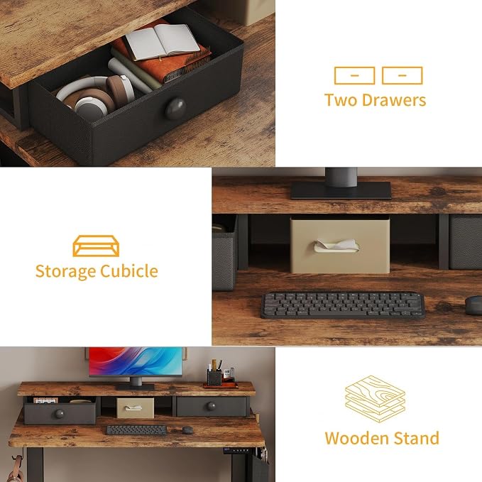 Electric Standing Desk Adjustable Height - 40 Inch Sit Stand Desk with Storage Drawers , Small Standing Desks with Shelf Monitor Stand, Kids Girls Computer Desks for Bedroom Home Office, Rustic Brown - Image 7