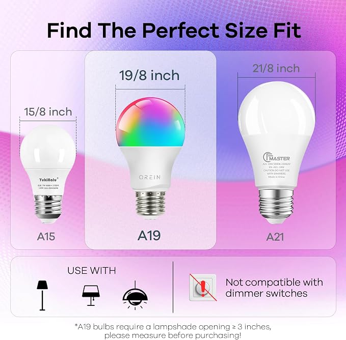 OREiN Matter Smart Light Bulb, Smart Light Bulbs Work with Apple Home, Alexa, Google Home, SmartThings, A19 Color Changing Light Bulbs 2.4Ghz WiFi, 800 Lumens Equivalent 60W 6Pack - Image 4