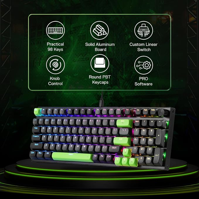 Redragon K740 Wired RGB Gaming Keyboard, Aluminum Base & Knob, 95% Layout | Rock-Solid Metal Build, Multi-Function Control Wheel, Creamy Custom Switch, Swap-Ready Socket, Fade-Resistant PBT Keycap - Image 2