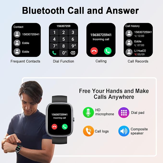 Smart Watch (Answer/Make Calls), 1.91"HD Smartwatch for Men Women Heart Rate/Sleep Monitor/Pedometer/Calories, New Fitness Watch with 113+ Sport Modes, Running Watch IP68 Waterproof for Android iOS - Image 6