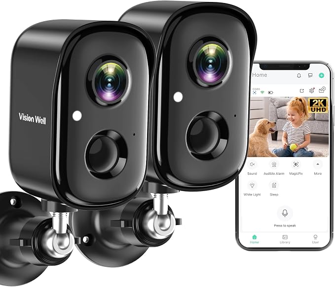 Security Cameras Wireless Outdoor, 2K Indoor Cameras for Home Security Battery Powered, AI Motion Detection, Color Night Vision, 2-Way Talk, Spotlight Siren Alarm, Cloud & SD Storage-Jet Black 2 Pack by Unknown