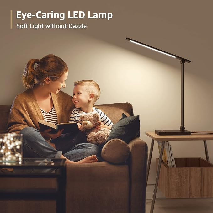 Lepro Desk Lamp with USB Charging Port for Home Office, 650LM 9.5W, Black | Dimmable Task Light, 5 Colors 5 Brightness, Eye Caring Table Lamp for Dorm Room, Sewing, Crafting, Reading, Nail, Drafts - Image 9
