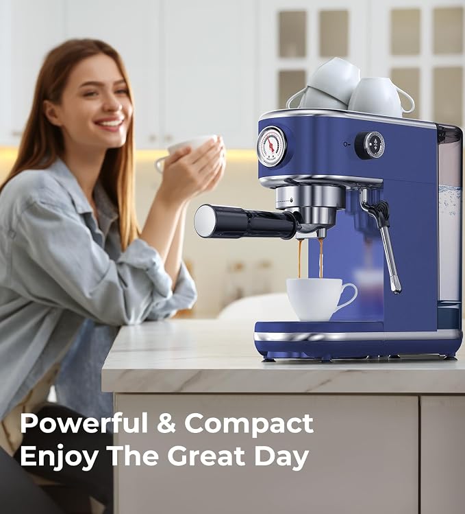 atatix 20 Bar Espresso Machine with Milk Frother, Compact Espresso Maker | Stainless Steel Coffee Machine with Precise Temp Control & 44oz Removable Water Tank for Latte, Cappuccino, Dark Blue - Image 8