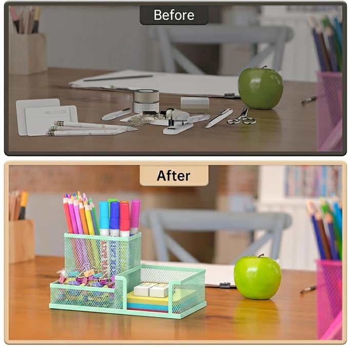SUPEASY Pen Holder Desk Organizer, Office Supplies Pencil Holder with 3 Compartments, Desk Accessories and Workspace Organizers for Home School Classroom, Green - Image 5