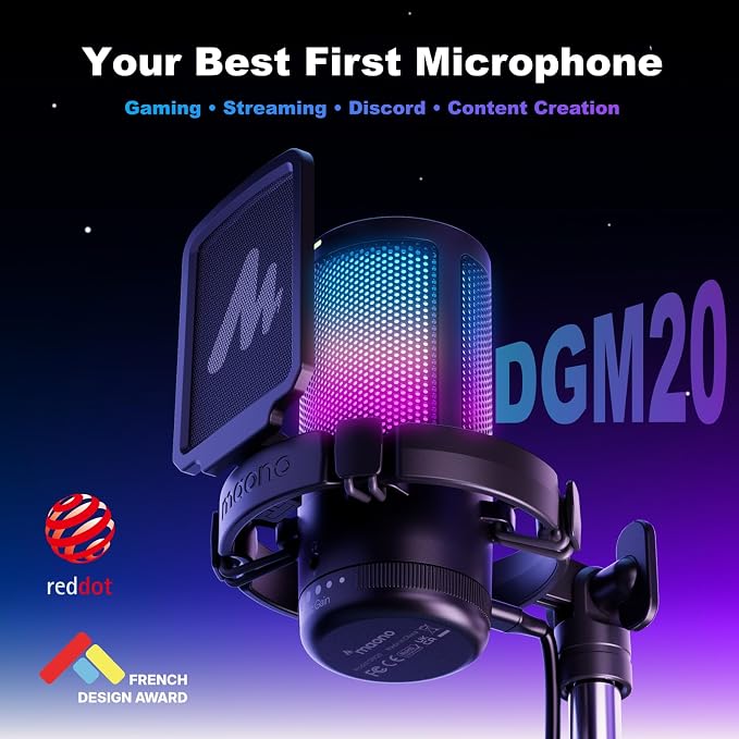 MAONO DGM20S Gaming Microphone for PC with Clear Voice & Noise Reduction | RGB Lighting, Tap-to-mute, Gain Control, Headphone Monitoring and Boom Arm for Discord Gaming, Streaming, Content Creation - Image 2