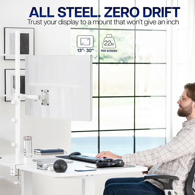VIVO Extra Tall Single Monitor Desk Mount Stand with 39 inch Pole, Features Full Adjustability - Tilt and Articulation, Holds 13 to 32 inch Screens up to 10kg with VESA Mounting, White, STAND-V011W - Image 2