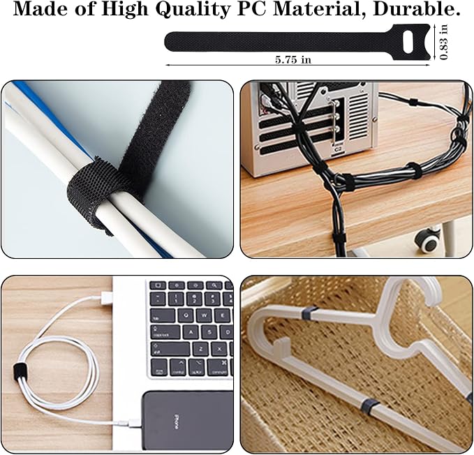 N NOROCME 192 PCS Cable Management Kit 4 Wire Organizer Sleeve | 11 Cable Holder,35Cord Clips 10+2 Roll Cable Organizer Straps,100 Fastening Cable Ties,for Computer TV Under Desk - Image 8