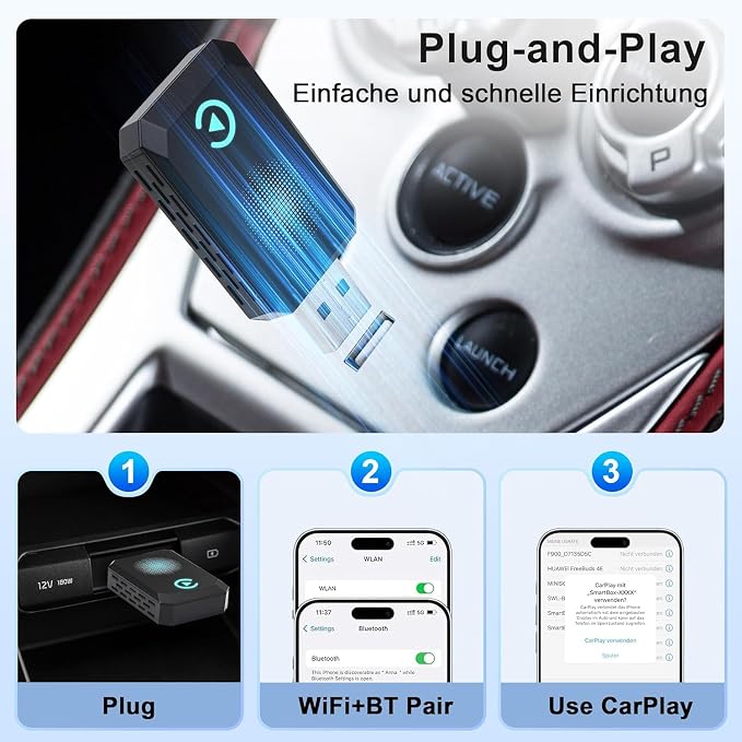 Wireless Carplay Adapter, Convert Wired to Wireless CarPlay, Compatible with CarPlay, Plug and Play, Type-C/USB, Suitable for 800+ Vehicles (Blue) - Image 4