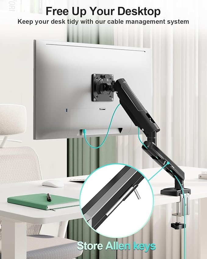 Single Monitor Desk Mount, 13-32 inch Adjustable Full Motion Monitor Arm, Computer Monitor Stand Holder with Clamp and Grommet Base, Fits 4.4 to 22lbs Screens, VESA Mount Bracket, Black, Freelift Pro - Image 8