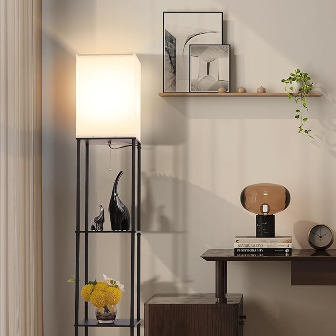 Gupuzm Floor Lamp with Shelves, with Modern Square Standing Lamp with Smart APP Control RGB Bulb, Corner Display Bookshelf Lamp for Living Room, Bedroom and Office (black-9RGB) - Image 5