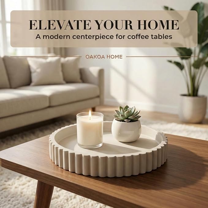 OAKOA Round Decorative Tray for Coffee Table Decor - Concrete Round Tray Home Decor - Bandejas Decorativas - Circle Coffee Table Centerpiece - Image 4