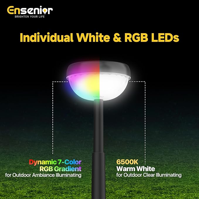 Ensenior Solar Pathway Lights IP65 Waterproof, RGB Color Changing & 6500K Cool White, 8-16Hr Runtime, Flower Pattern Garden Lights for Walkway Porch Yard - 6 Pack - Image 2