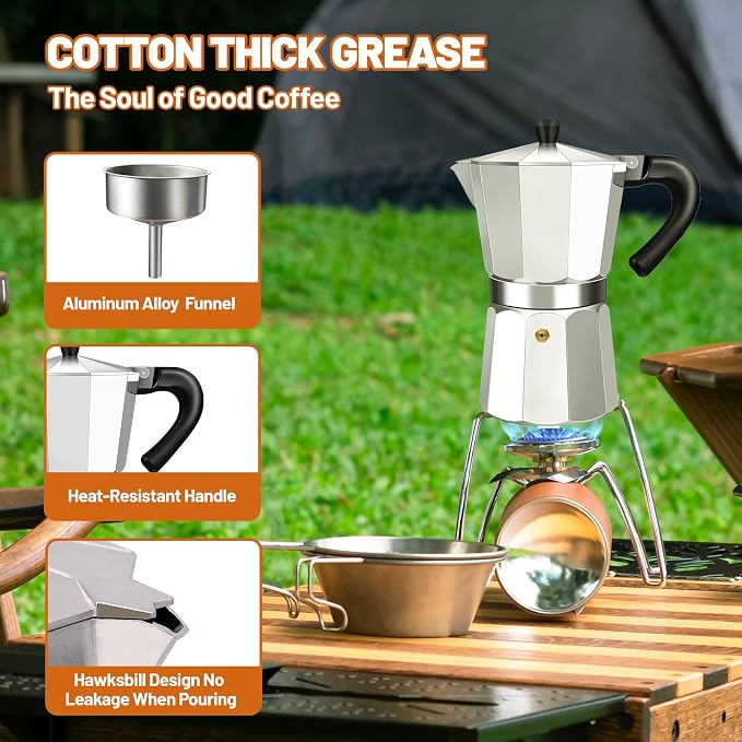 9 Cup Aluminum Espresso Stovetop Moka Pot Express Coffee Maker Percolator Italian Classic Mocha Coffee Machine for Italian and Cuban Cafe Brewing for Home & Camping 450ml 15oz - Image 5