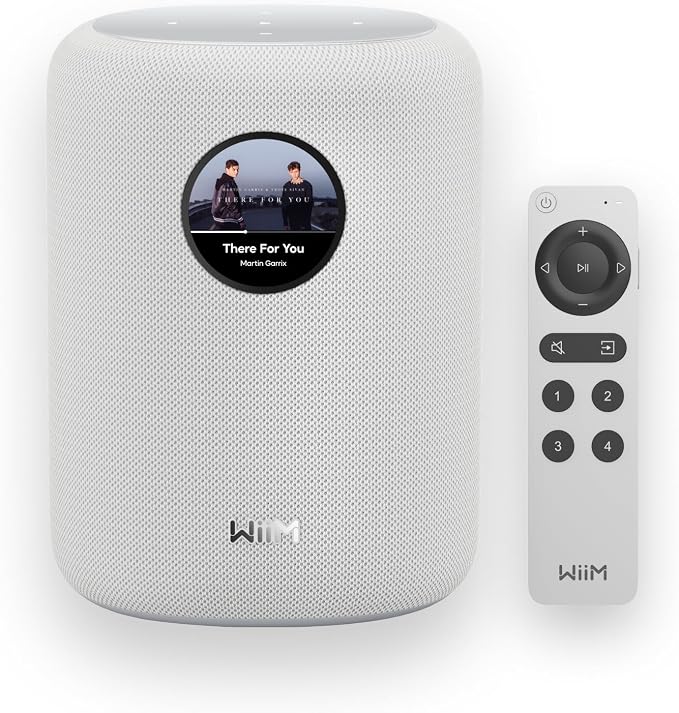 WiiM Sound Smart Speaker with 1.8″ Touch Display, Hi‑Res 24‑bit/192 kHz, AI RoomFit™ Room Correction, 100W Peak, Wi‑Fi 6E/Bluetooth 5.3, Multi‑Room & Stereo Pairing, Remote Included, White by WiiMHome