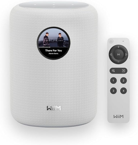 WiiM Sound Smart Speaker with 1.8″ Touch Display, Hi‑Res 24‑bit/192 kHz, AI RoomFit™ Room Correction, 100W Peak, Wi‑Fi 6E/Bluetooth 5.3, Multi‑Room & Stereo Pairing, Remote Included, White by WiiMHome