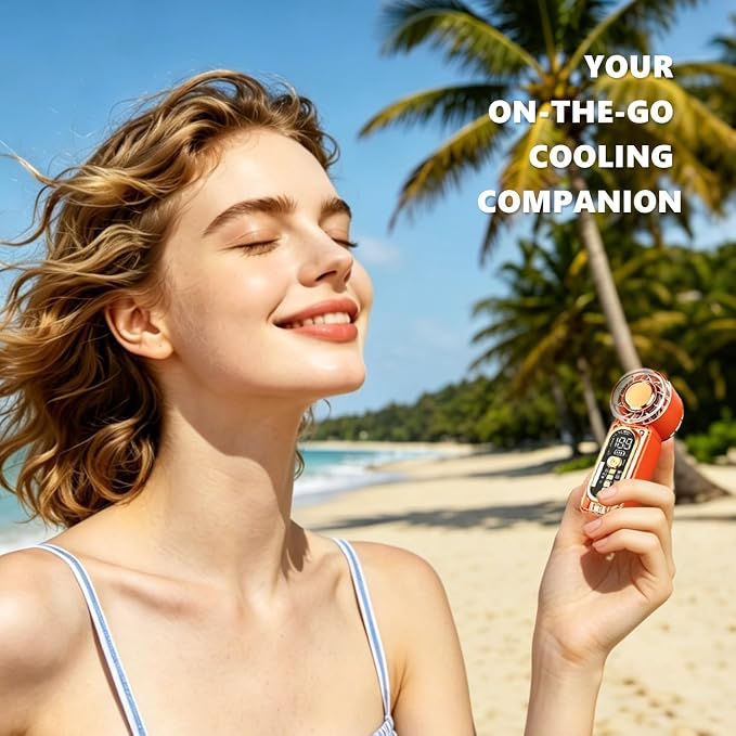 Portable Mini Handheld Fan, 100 Speed Adjustable Pocket Fan with Digital Display, USB-C Rechargeable Personal Fan, Long Battery Life, Small Cooling Fan for Travel(Orange) - Image 7