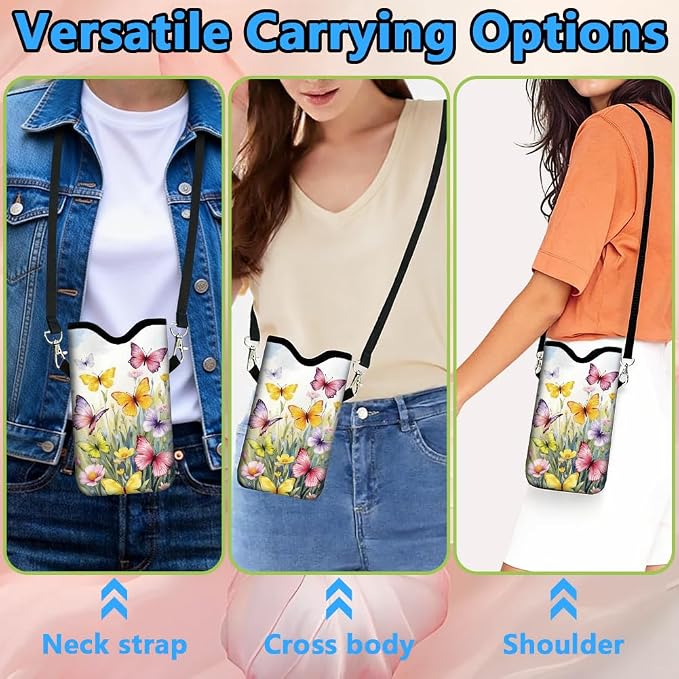 Phone Crossbody Sleeve Butterfly Phone Pouch Wildflowers Neoprene Nylon Waterproof Phone Bag Case with Strap Neck Lanyard Protective Carrying Cover Fits Most Smartphones 7.1 x 3.9 Inch - Image 5