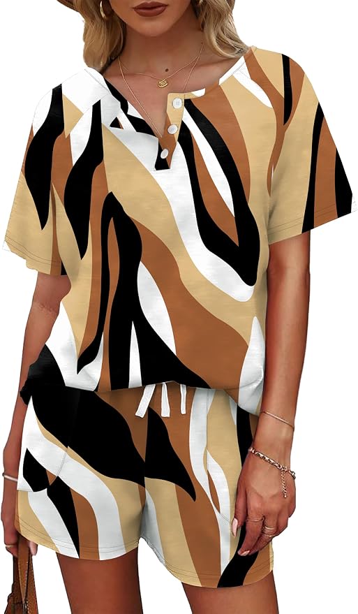 WIHOLL Two Piece Outfits for Women Lounge Sets Button Down Top and Shorts Set Sweatsuits with Pockets - Image 3