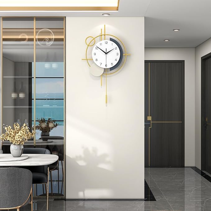 Wall Clock Decorative Large Modern Wall Clock Silent Non-Ticking Battery Operated Gold Unique Pendulum Clock for Living Room,Bedroom,Office,Kitchen,Bathroom,Wall Decor 13.8x21.9in - Image 3